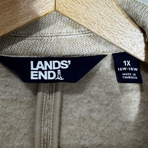 Lands' End Fleece Sweater Blazer Coat Forest Black Herringbone 1X Cozy Core - Picture 4 of 11